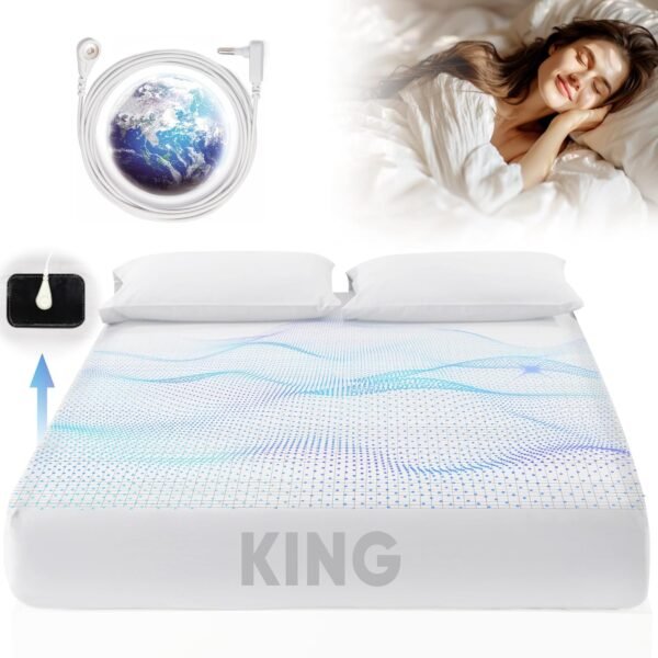 Grounding Sheets King Size, 95% Organic Cotton + 5% Pure Silver Fiber, Grounded Sheet Earth Connected Bedding (King - 77"x 80"x 13" White) Fitted Earth Sheets with Grounding Cord - Image 8