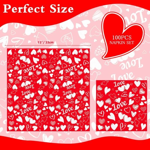 100 Pcs Valentine's Day Napkins, Paper Dinner Heart Napkins Disposable Wedding Hand Towels for Guest Dinner Napkins - Image 2