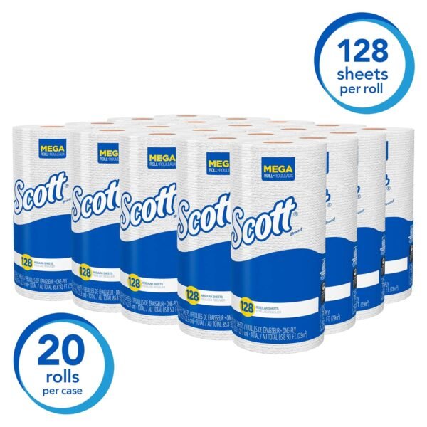 Scott Kitchen Paper Towels (41482) with Fast-Drying Absorbency Pockets, Perforated Standard Paper Towel Rolls, 128 Sheets / Roll, 20 Rolls / Case - Image 2