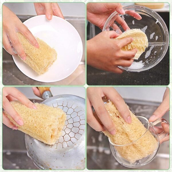 Natural Loofah Sponges Individually Wrapped, Non Scratch Organic Luffa Sponge, Odor-Free Biodegradable Dishwashing Sponge Natural for Kitchen Cleaning and Shower Scrubbing(8Pack) - Image 3