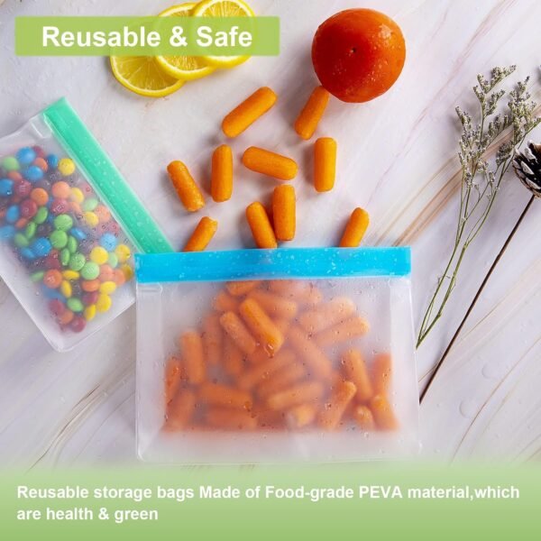 Reusable Food Storage Bags Stand Up, 24 Pack Reusable Freezer Lunch Bags, BPA-Free Reusable Gallon Bags, Leakproof Reusable Sandwich Bags Silicone (24Pack-8Large Bags+8Sandwich Bags+8Snack Bags) - Image 3