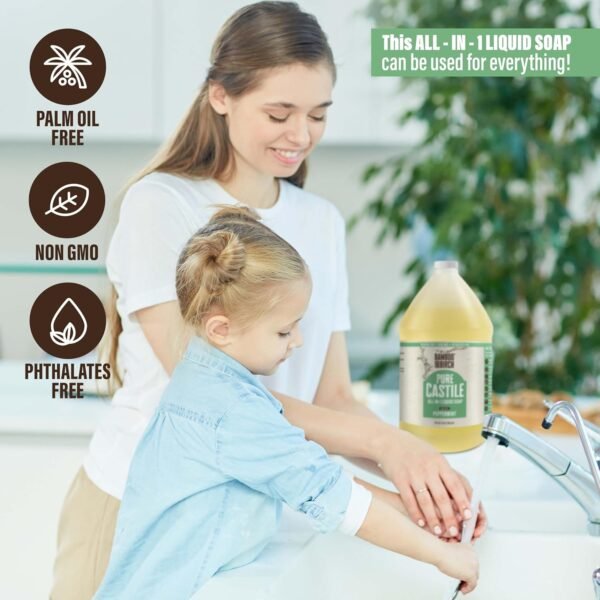 Pure Castile Soap Liquid Organic, Certified Palm Oil Free Natural Soap, Peppermint, 1 Gallon - Image 4