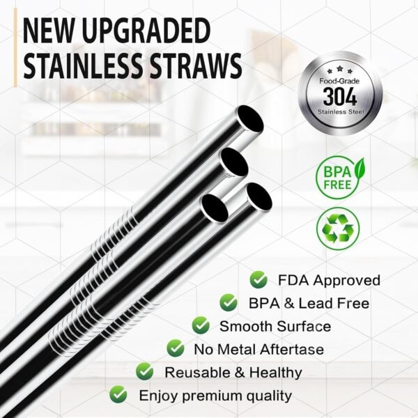 Stainless Steel Smoothie Straws, 0.4'' Extra Wide Reusable Metal Drinking Straws for Milkshake, Smoothie, Beverage, Set of 4 with 2 Cleaning Brush - Image 3