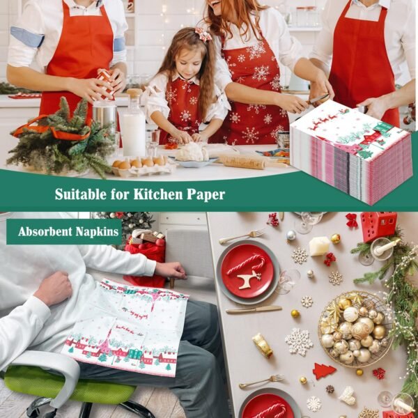 Vimorco Napkins Disposable Cloth Napkins, 200 Pack Guest Paper Towels, Cocktail Napkins Soft Absorbent Party Napkins Wedding Napkins for Kitchen, Dinners, New Year Party, Santa Claus Gift Snowman - Image 6