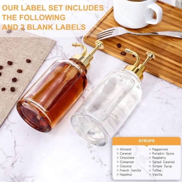 2 Pack Thick Clear Glass Jar Soap Dispenser with Gold Pump, 17ounce Clear Boston Round Bottles Dispenser with Rustproof Pump, Coffee Syrup Dispenser Bar Accessories, Dish Soap Dispenser for Kitchen - Image 4