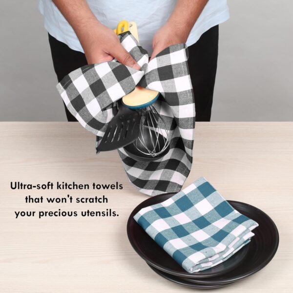 Gingham Buffalo Check Kitchen Towels, 4 Pack, 16x26 Inches, 100% Cotton - Super Absorbent, Quick Drying, Hand Towels for Drying Dishes, Dish Cleaning Towels with Hanging Loop, Multi - Image 6