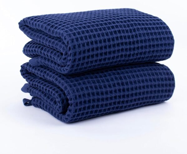 Püskül Waffle Weave Bath Towels, Organic 100% Turkish Cotton, 32X63 Inches 2-Pack (Navy Blue) - Image 2