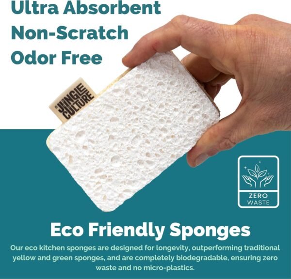 Jungle Culture Eco Sponge Set of 4 • Eco Friendly Natural Dishwashing Sponges • Non-Scratch, Biodegradable & Durable • Double Sided Loofah Kitchen Scourer • Compostable & Reusable Washing Up Sponges - Image 3