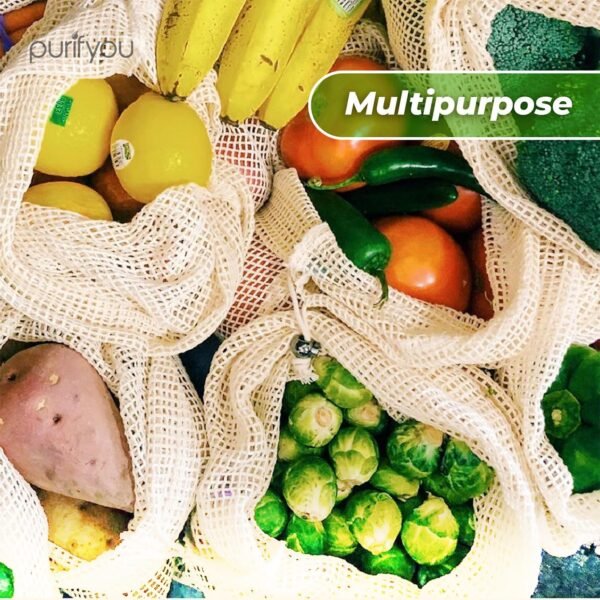 purifyou Premium Organic Cotton Storage Produce Bags - (Set of 9) 2x Extra Large, 5x Large, 2x Small Reusable Mesh Produce Bags, Raw & Unbleached, for Vegetable, Fruit, Food, Snack, Storage - Image 7