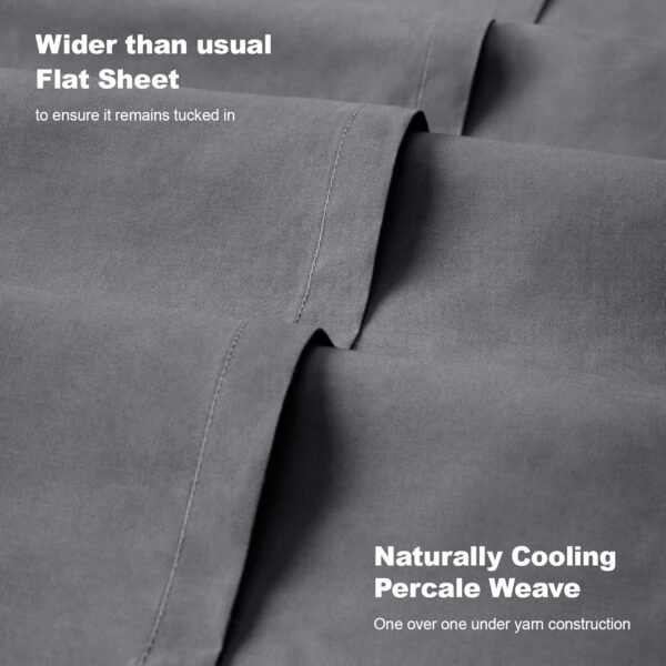 BIOWEAVES 100% Organic Cotton Percale Weave California King Sheet Sets – Crisp, Soft & Naturally Cooling, 300 Thread Count GOTS Certified Cal King Sheets, 17” Deep Pocket – 4 Piece Set, Steel Grey - Image 4