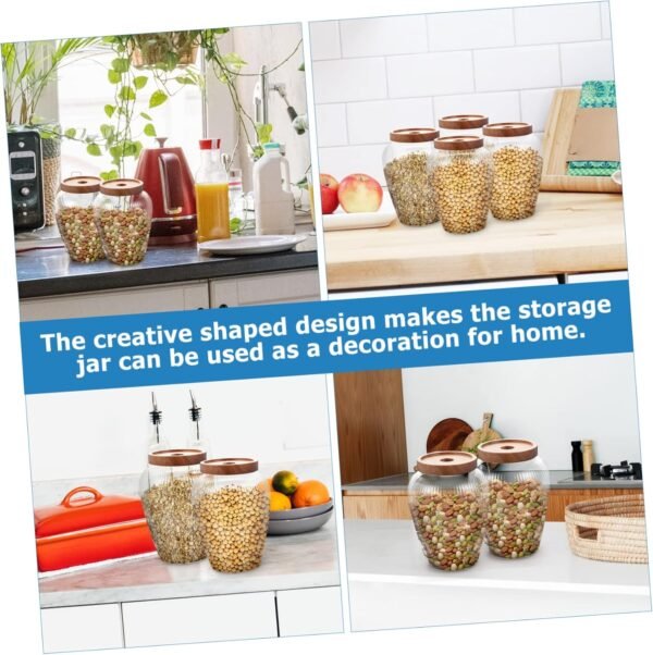 Luxshiny Glass Jar Airtight Lids Food Storage Container with Pump Storage Containers Bins Machine Clear Filter Paper Holder Basket Coffee Filter Canisters Cup Drink Dryer Jars Wood - Image 2