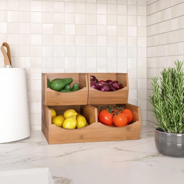 Seville Classics Bamboo Premium Organizer Storage Bins for Kitchen Silverware, Pantry, Closet, Office Desk, Pens, Utensils, Makeup, K Cup, Bamboo, Stackable Bin Set (3 Piece) - Image 3
