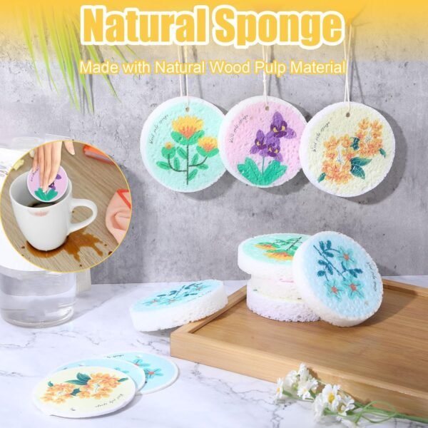 12Pcs Kitchen Sponges Pack, Dish Sponge, Compressed Sponges, Dish Sponges Kitchen, Natural Sponges for Dishes, Dish Scrubber Sponge, Cellulose Absorb Water Expand Dishcloth Non-Scratch Cleaning Sponge - Image 4