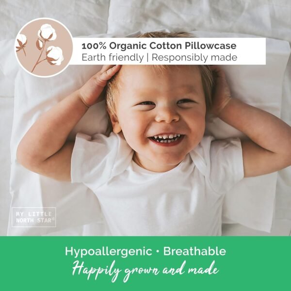 Toddler Pillow with Pillowcase - 13x18 Soft Organic Cotton Toddler Pillow for Sleeping - Washable Nap Pillow - Travel Pillow for Kids - Toddler Sleeping Pillow Toddler Bedding (White) - Image 3