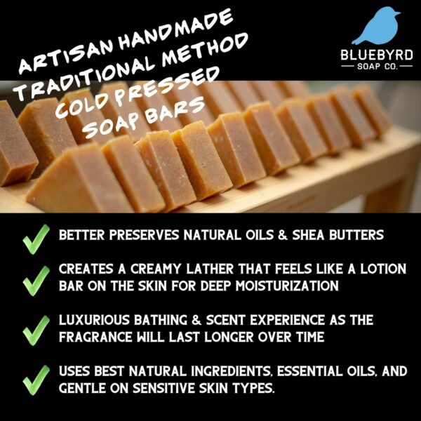 Bluebyrd Soap Co. Lavender Woods Bar Soap | 100% Essential Oil Fragranced Bar -Natural Cleansing Body Wash Bars | Handmade Organic Lavender Soap Bar With Best Skin Ingredients (Evergreen) - Image 4