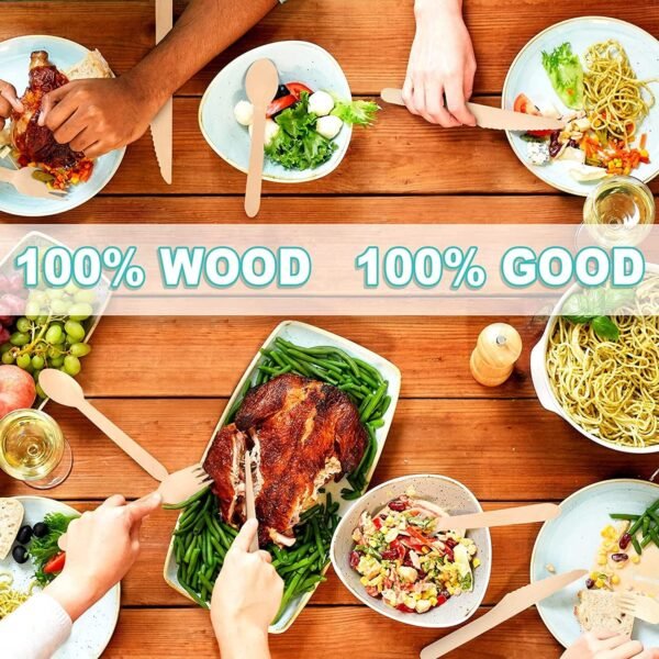 Compostable Cutlery Set - 500 Pieces Wooden Compostable Utensils - [200 Spoons, 200 Forks, 100 Knives] - Disposable Wooden Cutlery, Eco Friendly Forks and Spoons, Disposable Cutlery Set Party Utensils - Image 7