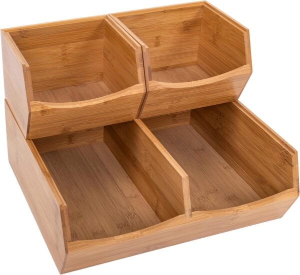 Seville Classics Bamboo Premium Organizer Storage Bins for Kitchen Silverware, Pantry, Closet, Office Desk, Pens, Utensils, Makeup, K Cup, Bamboo, Stackable Bin Set (3 Piece) - Image 2
