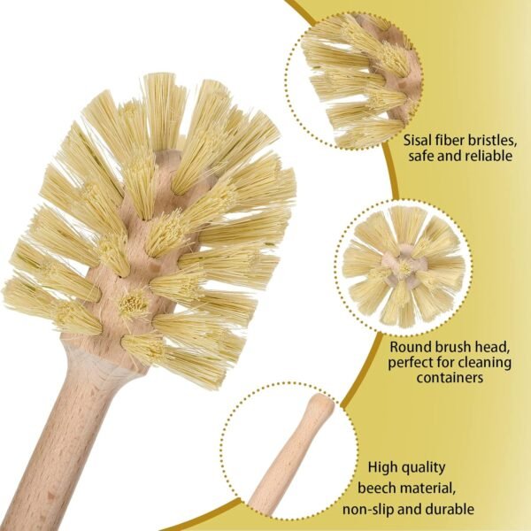 Gejoy 6 Pcs Bottle Brush, Natural Wood Dish Brush Scrub Brush with Long Beechwood Handle Bristles for Cleaning Bottles Mugs Jars Glasses Dishes Vases Pitchers, 13.6 x 2.6 Inches - Image 3