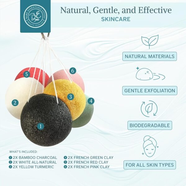 Bare Essentials Living - Konjac Sponges Set (12 Pack) with Activated Bamboo Charcoal Facial Sponge, Natural Sponge, Great for Facial Sponges, Bath Sponge, Beauty Sponge, and Exfoliating Body Sponge - Image 2