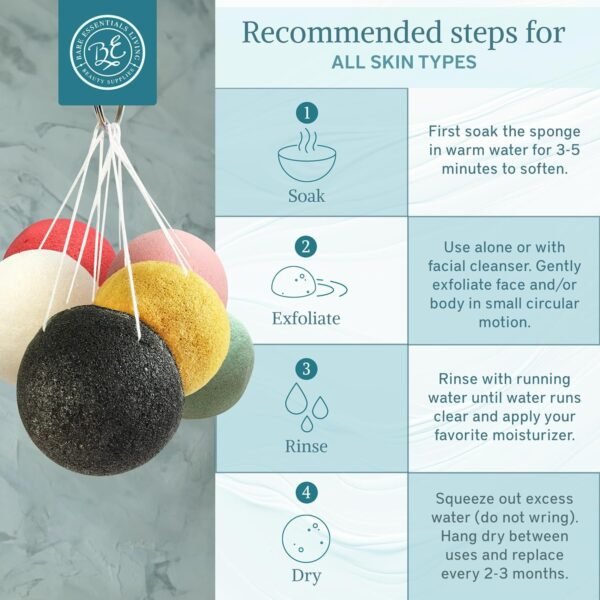 Bare Essentials Living - Konjac Sponges Set (12 Pack) with Activated Bamboo Charcoal Facial Sponge, Natural Sponge, Great for Facial Sponges, Bath Sponge, Beauty Sponge, and Exfoliating Body Sponge - Image 5