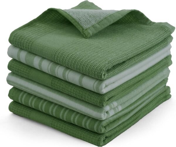 Lux Decor 6-Pcs Kitchen Towels Set 16x26 - Ultra-Absorbent, Soft, and Durable 100% Cotton Terry-Cloth Dish Towels - Perfect for Cleaning, Drying (Green)