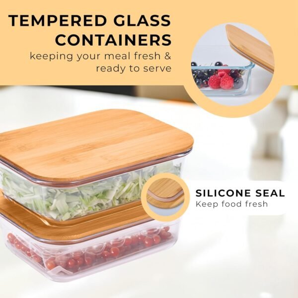 Prosumer's Choice Glass Food Storage Containers with Bamboo Lids (Pack of 2) - Stackable Meal Prep Container - Airtight Glass Food Containers with Lids - Reusable Glass Lunch Pack - 36 Oz - Image 4