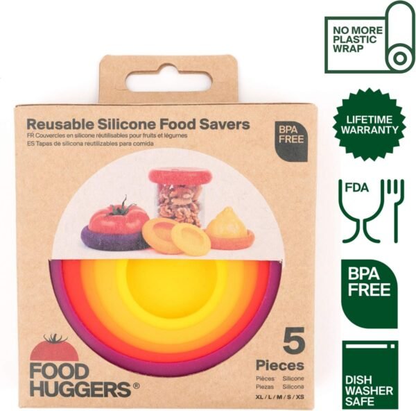 Food Huggers 5pc Reusable Silicone Food Savers | BPA Free & Dishwasher Safe | Fruit & Vegetable Produce Storage for Onion, Tomato, Lemon, Banana, Cans & More | Round, Autumn Harvest - Image 8