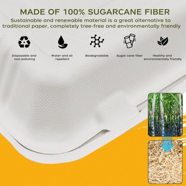 To Go Food Containers with 50 Forks,Disposable Food Containers with Lids,Sugarcane Fiber To Go Boxes,Clamshell Take out Containers for Meal Prep (8"x8" 1-compartment 50 Pack (Natural)) - Image 3