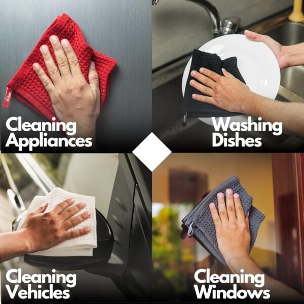 100% Cotton Kitchen Dish Cloths, 6 Pack Waffle Weave Ultra Soft Absorbent Dish Towels for Drying Dishes Quick Drying Kitchen Towels Dish Rags, 12 X 12 Inches, Dark Grey - Image 3