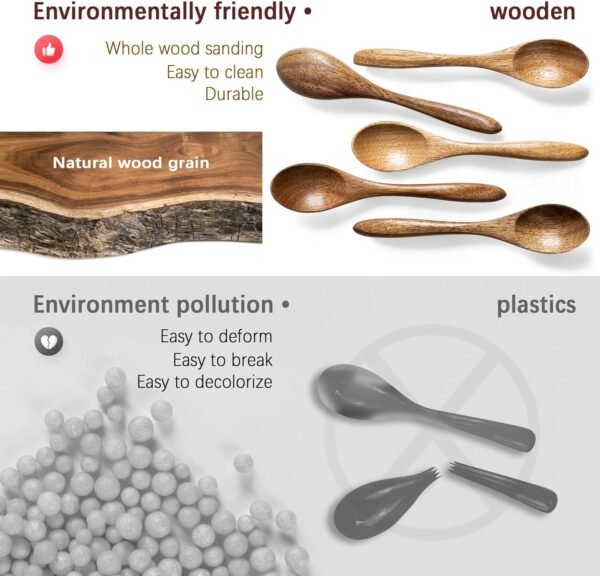 7 PCS Small Wooden Spoons, 5.8 Inch Honey Spoons for Tea, Acacia Wooden Honey Teaspoon for Coffee, Little Tiny Wood Spoons, Bamboo Table Spoon for stirring, Wooden Spoons for Utensils Set - Image 4