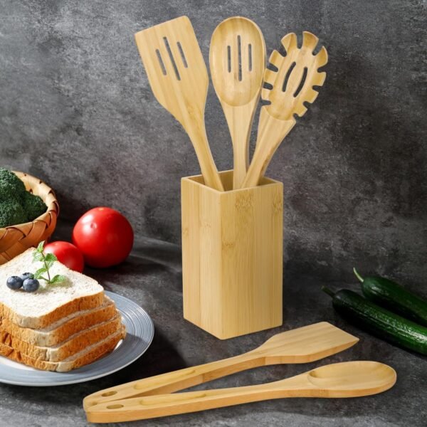 Kitchen Utensils Set - 6 Piece -wooden Spoons -Cooking Spoon Set -Wooden utensils set .Cutlery Set Made of Natural Bamboo -Cooking Utensils Wooden Spatula Comfortable Handle Wooden Kitchen Utensils - Image 7