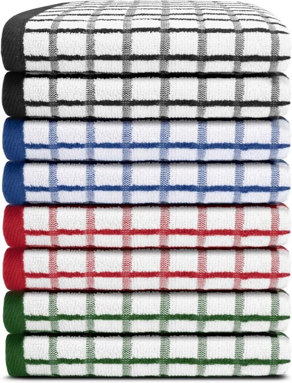 White Classic Premium Dish Towels for Kitchen, with Hanging Loop [8 Pack] Heavy Duty Absorbent 100% Cotton 410 GSM Terry Kitchen Towels, 16x26 (Multi) - Image 2