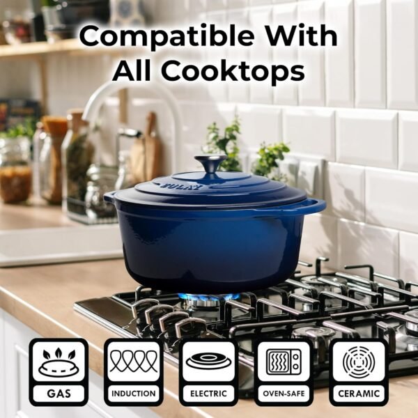 Zulay Kitchen 6 Quart Enameled Cast Iron Dutch Oven with Lid – Premium Durability & Oven Safe up to 500°F – Heavy Duty Cookware Perfect for Bread Baking, Stews, Braising & Roasting – Sapphire Blue - Image 4