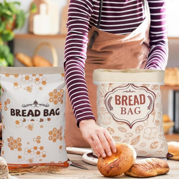 ANPHSIN 2pcs Beeswax Bread Bags for Homemade Bread - Reusable Sourdough Bread Storage Bags, Large Beeswax Wraps Freezer Bread Container for Fresh Bread Christmas Baker Gifts - Image 6