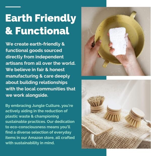 Jungle Culture Eco Sponge Set of 4 • Eco Friendly Natural Dishwashing Sponges • Non-Scratch, Biodegradable & Durable • Double Sided Loofah Kitchen Scourer • Compostable & Reusable Washing Up Sponges - Image 7