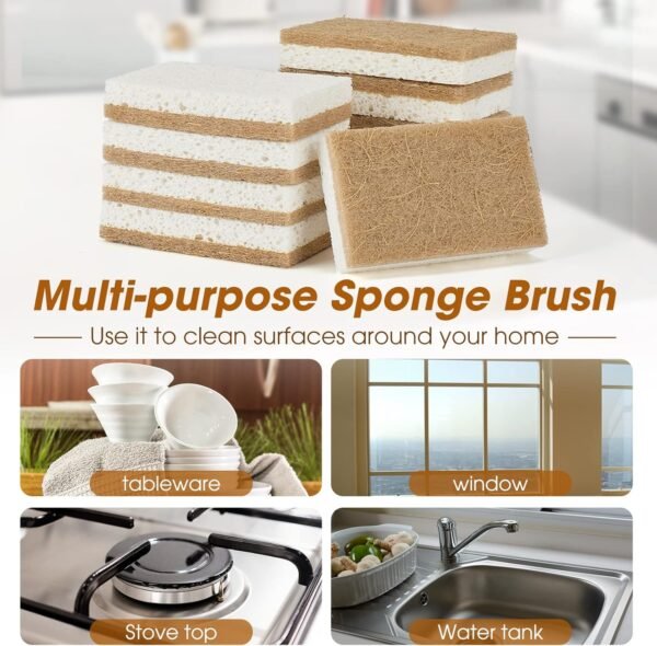 10 Pack Nature Dish Sponge - Natural Kitchen Sponge - Coconut Fiber and Wood Cellulose Scrubber Sponge - Image 6
