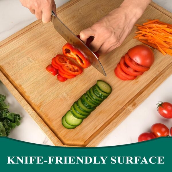 Bamboo Cutting Board, Empune Wood Cutting Boards for Kitchen with Non-slip Rubber Feet Wooden Chopping Board for Meat and Vegetables, XL - Image 5
