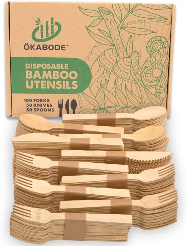 Disposable Bamboo Utensils, 200 Pack | 100% Bamboo Cutlery NOT Wooden Cutlery | Eco-Friendly Compostable Cutlery | 100% Biodegradable Utensils | 100 Bamboo forks, 50 Knives, 50 Spoons…