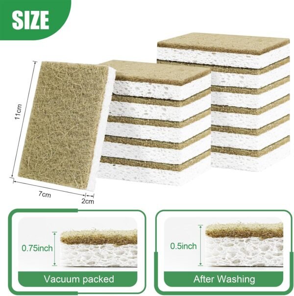 Natural Kitchen Sponges, 12 Pack Non-Scratch Sponges for Dishes, Biodegradable Scruber Sponges Kitchen for Cleaning, Household - Image 3