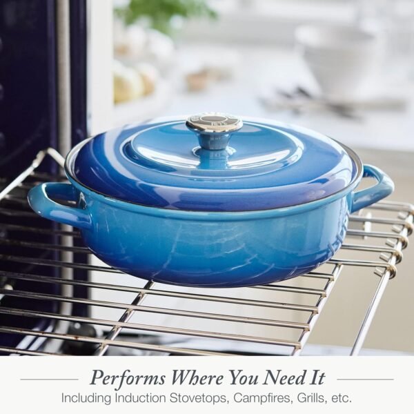 Merten & Storck German Enameled Iron, Round 4QT Casserole Braiser with Lid, Azure Blue - Image 6