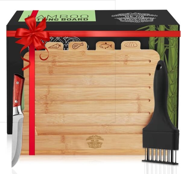 Premium Bamboo Cutting Board Set with Stand: Includes Bonus Meat Tenderizer and MultiKnife - Best Non-Toxic Cutting Boards, Best Kitchen Gift -I deal for Meat, Fish, Bread, Vegetables, and Fruits - Image 2