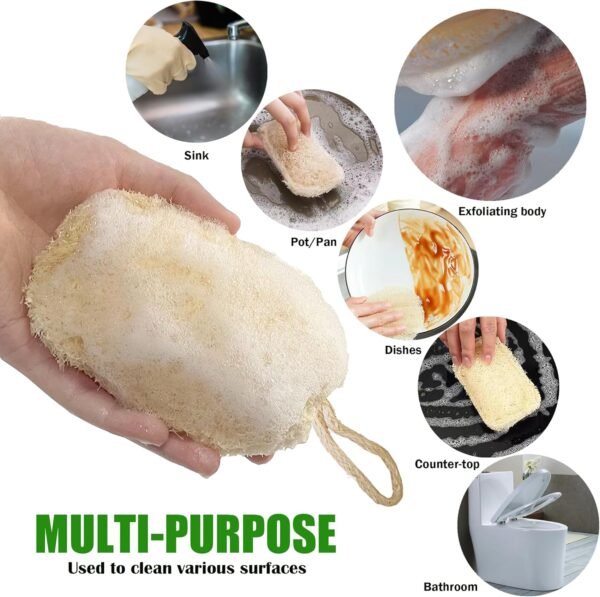 Large Natural Dish Scrubber, Loofah Dishwashing Sponge (6 Pcs), No Scratch for Dish, Large Size 5.2"L*3.2"W, Loofah Plant Kitchen Eco-Scrubber, Zero Waste and Eco Friendly Sponges, Unbleached. - Image 5