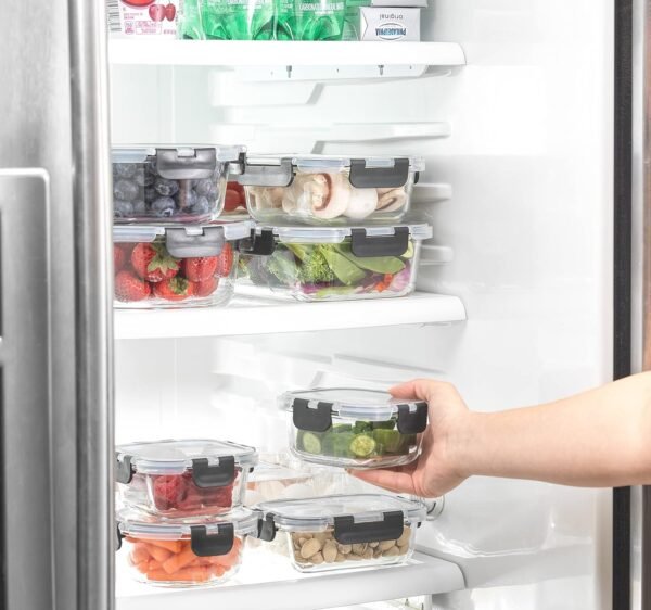 JoyJolt JoyFul 24pc(12 Airtight, Freezer Safe Food Storage Containers and 12 Lids), Pantry Kitchen Storage Containers, Glass Meal Prep Container for Lunch, Glass Storage Containers with Lids - Image 7