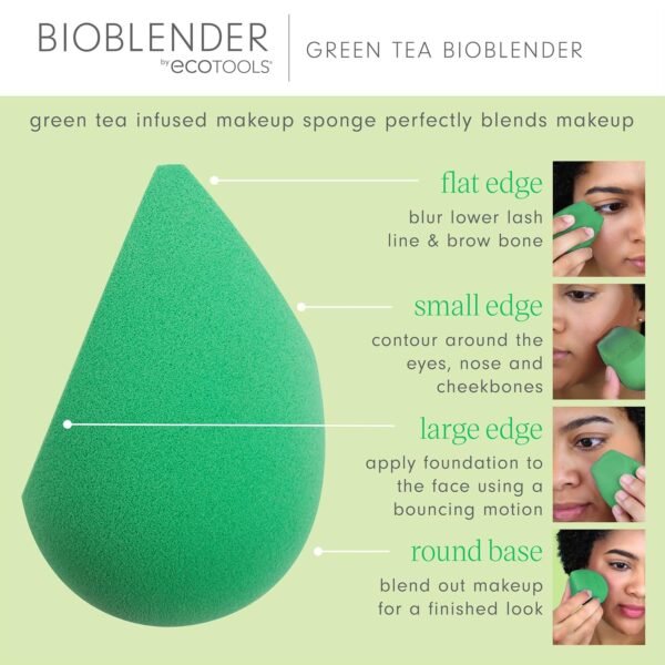 EcoTools Green Tea Bioblender, Compostable Makeup Blending Sponge, For Foundation & Base Coverage, Skin-Calming, Natural Infusion, Cruelty Free & Vegan, Packaging May Vary, 1 Count - Image 5