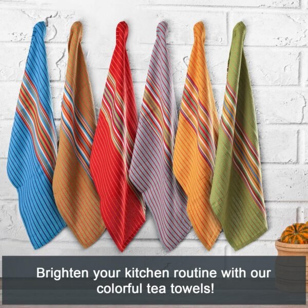 Cotton Tea Towels for Kitchen (Pack of 6) - 100% Cotton Tea Towel Set - Reusable & Washable Dish Cloths for Washing Dishes - Multipurpose Kitchen Towel Set - Image 5