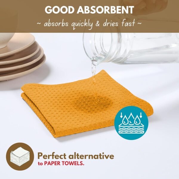 Native Fab 100% Cotton Kitchen Towels 4 Pack (16"x26") & Dish Cloths 4 Pack (12"x12") - 8 Piece Kitchen Set, Absorbent, Durable for Cleaning and Cooking - Ideal for All Kitchen Tasks - Mustard Yellow - Image 4