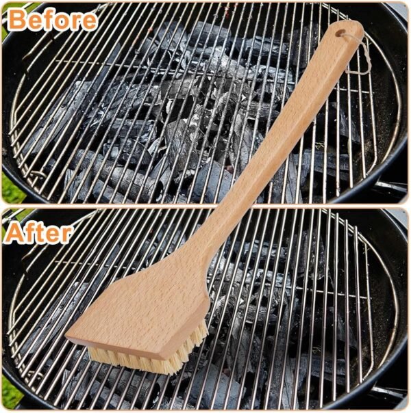 Wood Grill Brush, Grilling Accessories for Outdoor Grill, BBQ Grill Cleaner Brush with Long Wood Handle, Safe Grill Cleaner Brush Works for All Grill Types, No Metal, No Plastic - Image 3