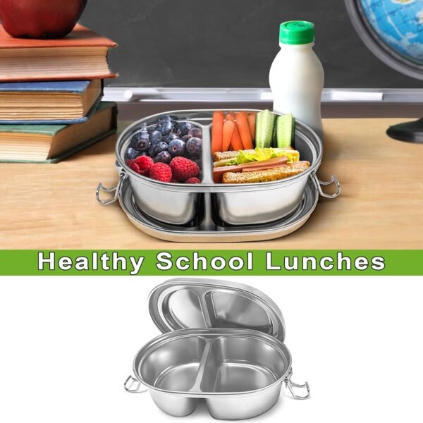304 Stainless Steel Lunch Box, 14oz Leakproof 2 Compartment Bento Box, School Lunch or Snack Container - Image 4