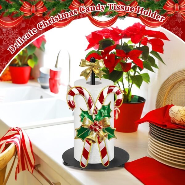 Shellwei Candy Cane Christmas Paper Towel Holder with Round Base Christmas Bathroom Decor Rustic Paper Towel Dispenser Kitchen Paper Holder Stand for Countertop Toilet Home Accessories - Image 7