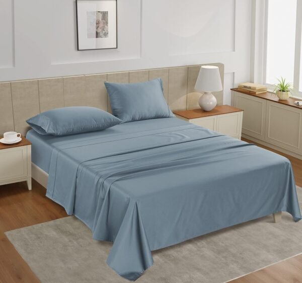 Lane Linen 100% Cotton Sheets Full Size Bed Sheets, 450 Thread Count 100% Cotton Sheets, 4PC Bed Sheets Full Size, Soft & Breathable Full Size Sheets Deep Pocket Set, Hotel Luxury Sheets - French Blue - Image 2
